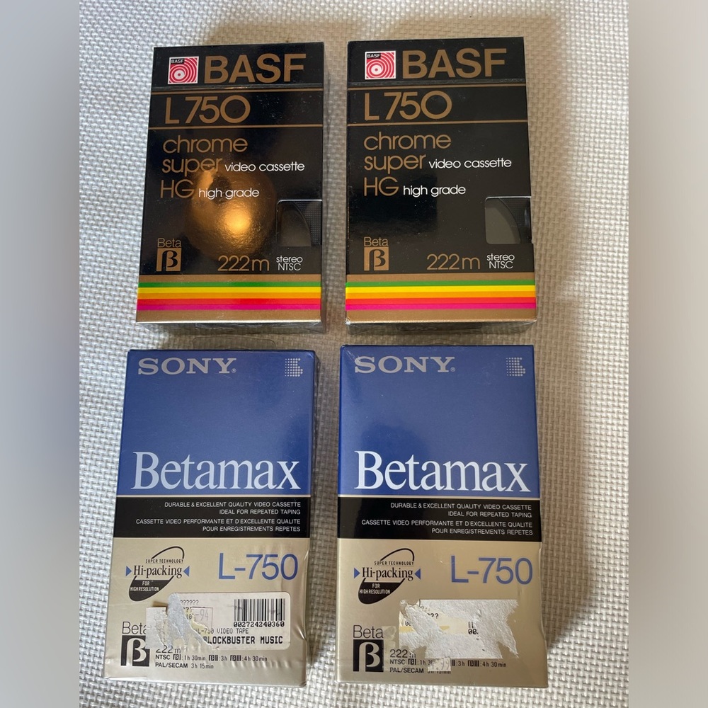 Betamax L750 222m Sealed Lot Of 4 Blank Video Cassettes Sony And BASF